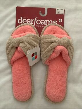 DEARFOAMS Coral & Chino Twist Bow Slide Slippers Large 9-10 NWT